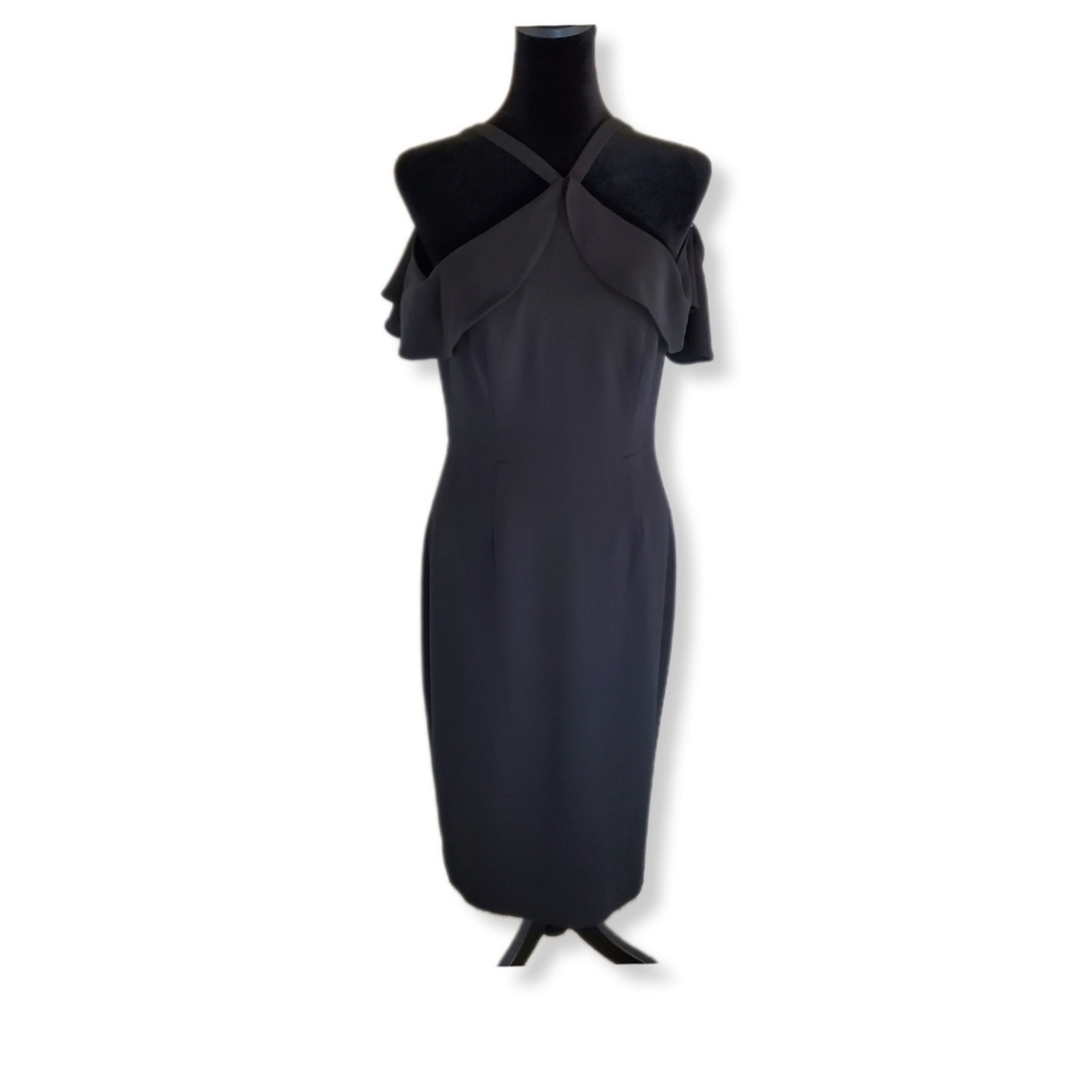 BCBGMAXAZRIA Elise Off the Shoulder Halter Dress Black Sz 4